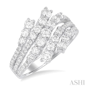 1 1/2 Ctw Triple Split Wide Bypass Round Cut Diamond Fashion Ring in 14K White Gold